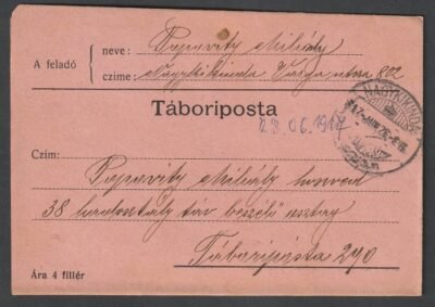 1917. Tábori posta levél