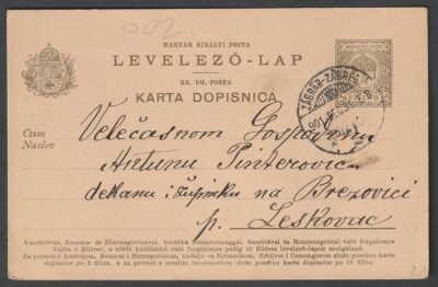 1901. Zágráb, Leskovac-ba feladott magyar-horvátnyelvű levelezőlap