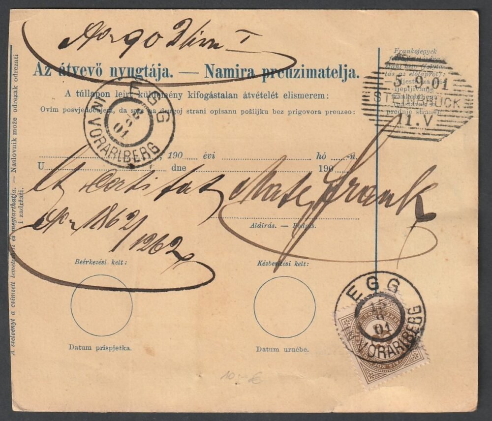 1901. JOSIPDOL (Gudlin 100 pont) Ausztriába feladott szállítólevél, 3 heller portóval! - Image 2