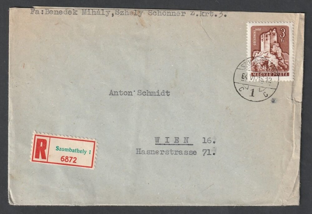 1964. Szombathely, Bécsbe feladott ajánlott levél
