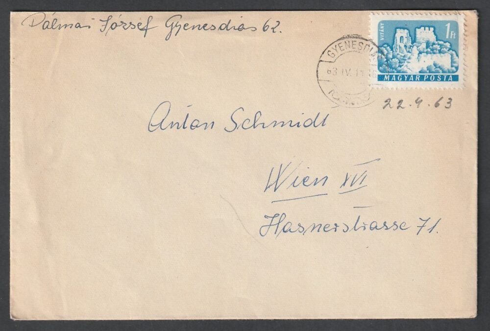 1963. Gyenesdiás, Bécsbe feladott levél