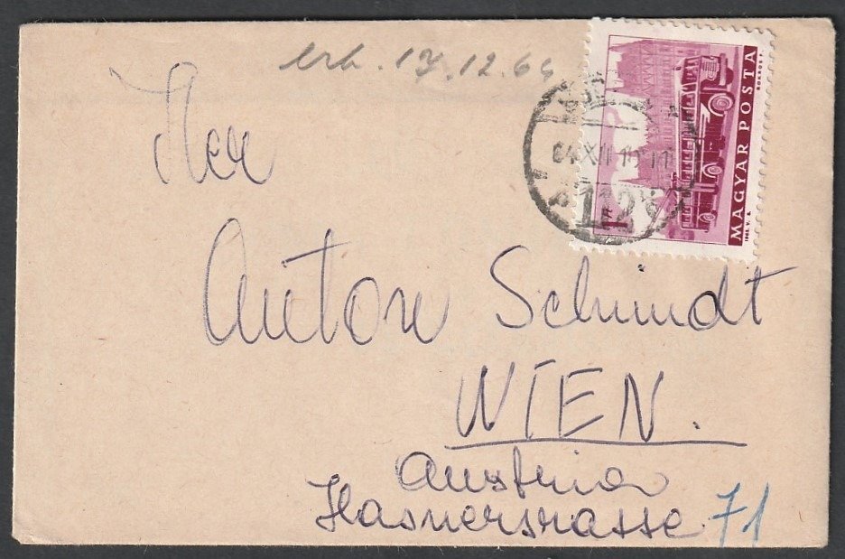 1962. Szombathely, Bécsbe feladott levél 20gr-ig (1Ft) ritkább tarifával, tartalommal