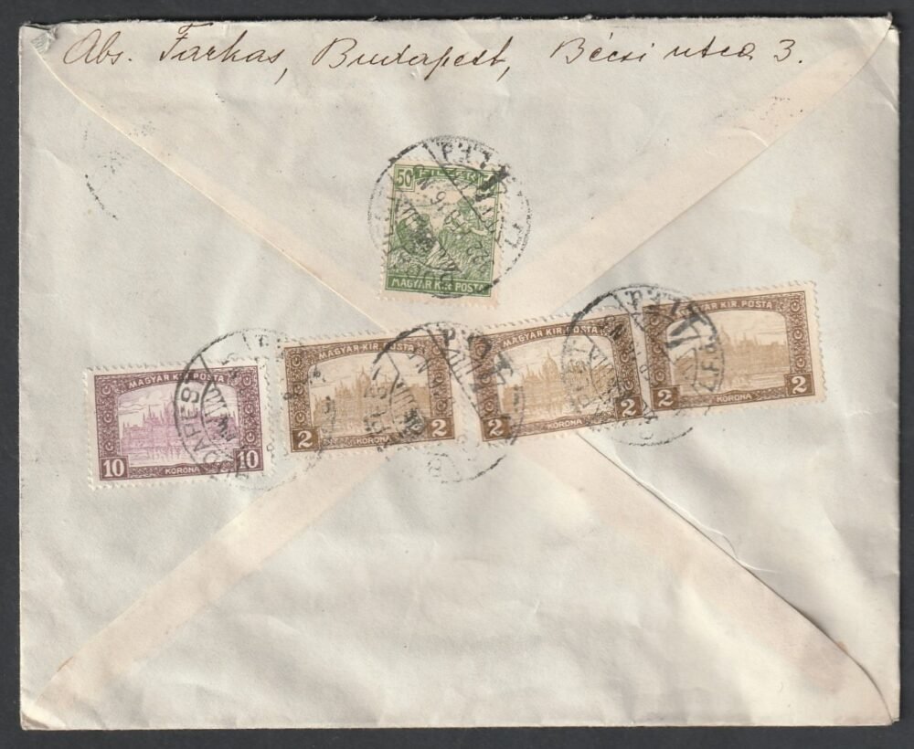 1922. Bécsbe feladott expressz levél, 20-gr-ig 4,5K+ expressz díj 12K (16,5K)