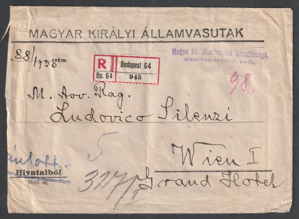 1930.Budapest, Bécsbe feladott ajánlott levél, (levélzáróval)