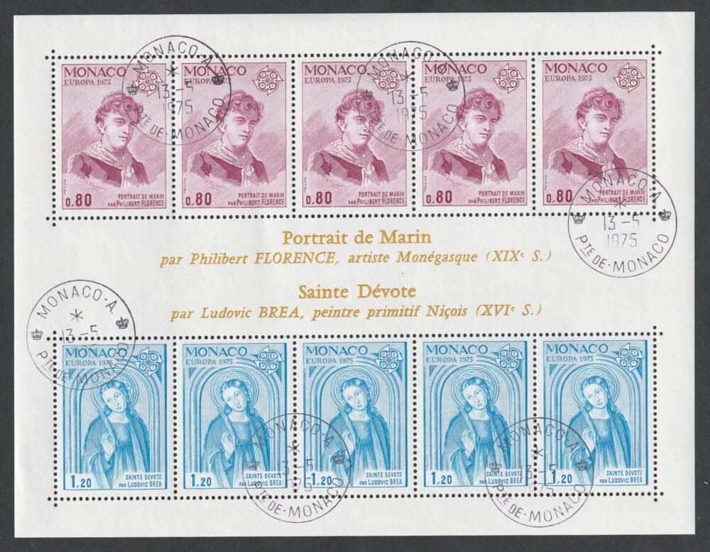 1976. Monakó, Europa CEPT, festmények postatiszta és bélyegzett kisív