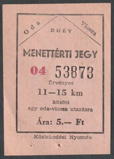 Bhév menettérti jegy 11-15 Km (5 Ft) – használatlan