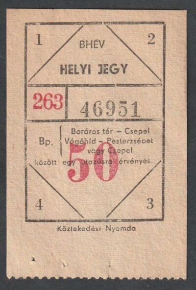 Bhév helyi menetjegy (Csepeli Hév) – használatlan