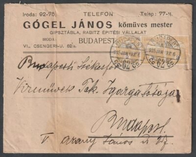 1915. Budapest helyi céges levél, 3x2f bérmentesítéssel!