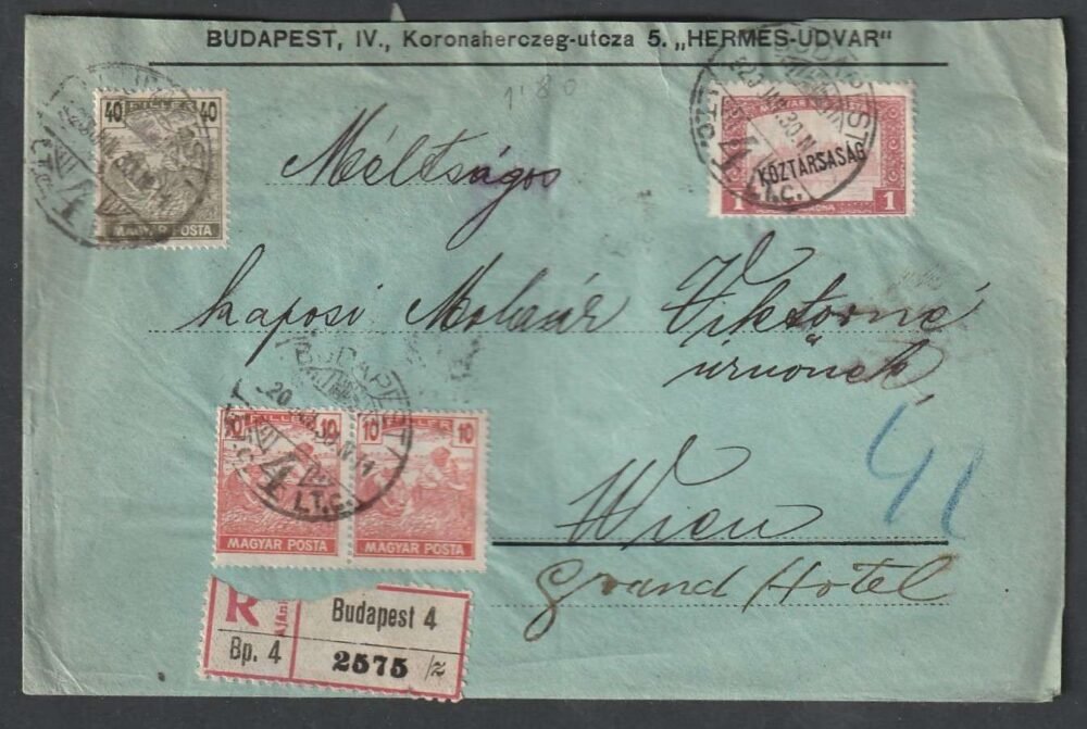 1920. Bécsbe feladott ajánlott levél