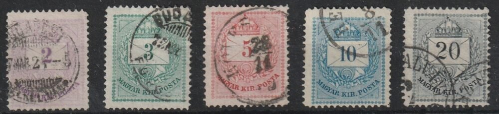 1874. Színesszámú krajcáros sor, 13-as és változatok fogazás