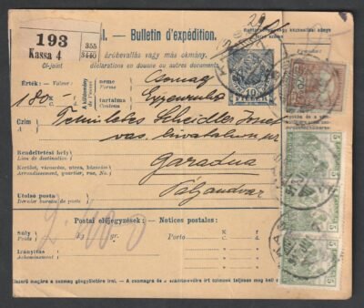 1917. Kassa, Garadnára feladott szállítólevél