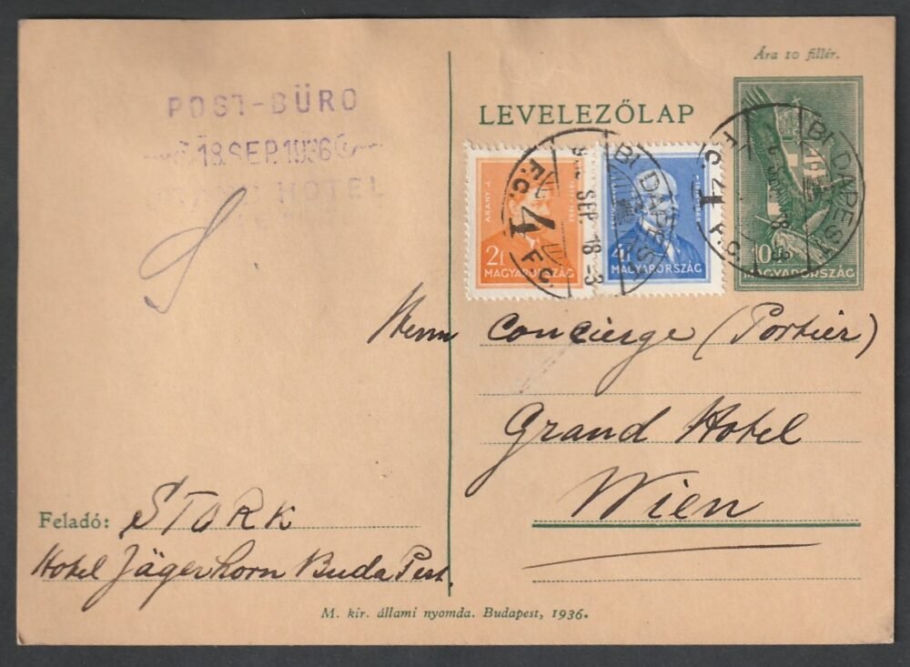 1936. Bécsbe feladott díjkiegészített levelezőlap
