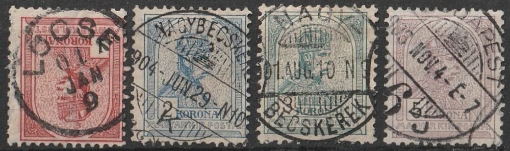 1900 Turul koronás címletek, kiváló minőségű használt bélyegek szép bélyegzésekkel
