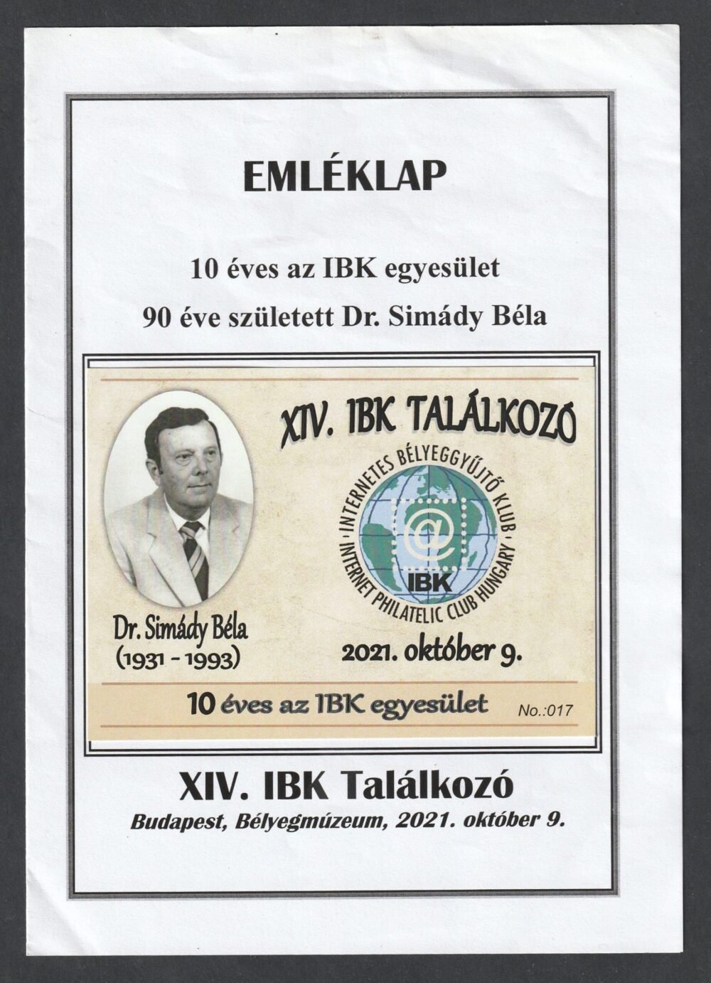 2021. XIV. IBK találkozó emlékív és emléklap