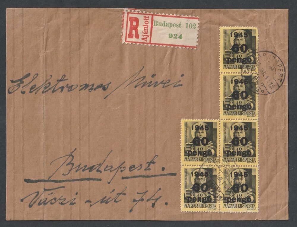 1946. 01. 13. Budapest, helyi ajánlott levél előlap
