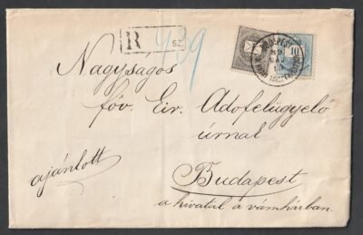 1889. BUDAPEST / IV.HAZAI TAKARÉKPÉNZTÁR helyi ajánlott levél 10+1 kr díjtétellel