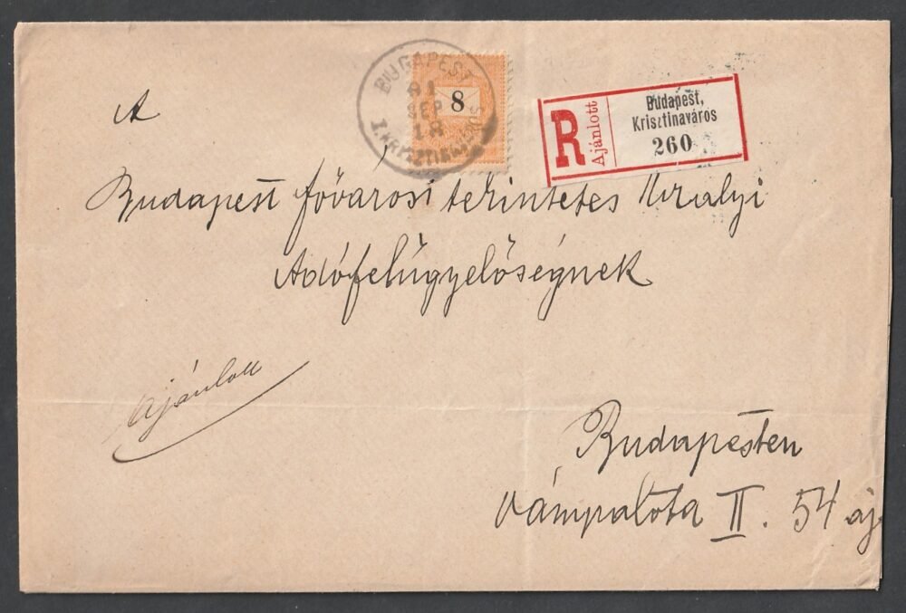 1891. BUDAPEST / I. KRISZTINA VÁROS helyi ajánlott levél