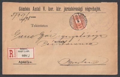 1898. Budapest nyugoti p.u. helyi ajánlott levél