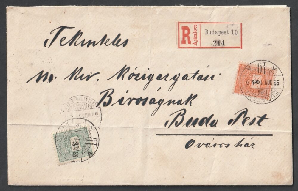 1898. Budapest, helyi 2. súlyfokozatú ajánlott levél, 11 kr díjtétellel