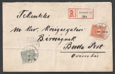 1898. Budapest, helyi 2. súlyfokozatú ajánlott levél, 11 kr díjtétellel