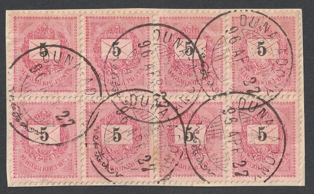 1889. 5kr /E/ nyolcas tömb kivágáson, Duna-Adony