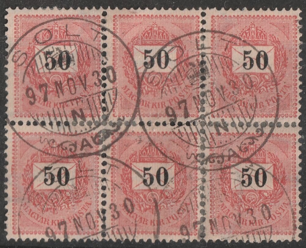 1889. 50 kr hatostömb, SOLT (pántos) bélyegzéssel