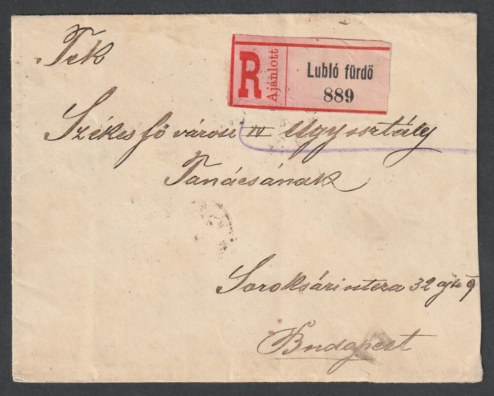 1895. LUBLÓ / FÜRDŐ, Budapestre feladott ajánlott levél