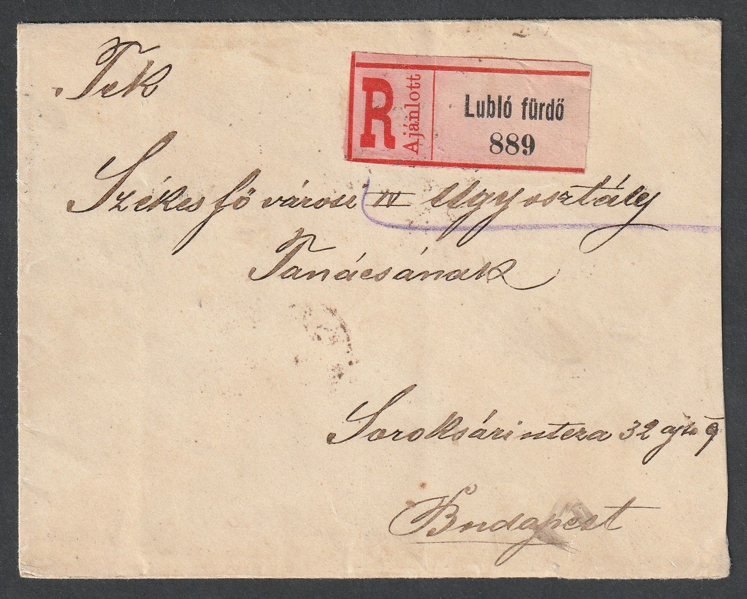 1895. LUBLÓ / FÜRDŐ, Budapestre feladott ajánlott levél