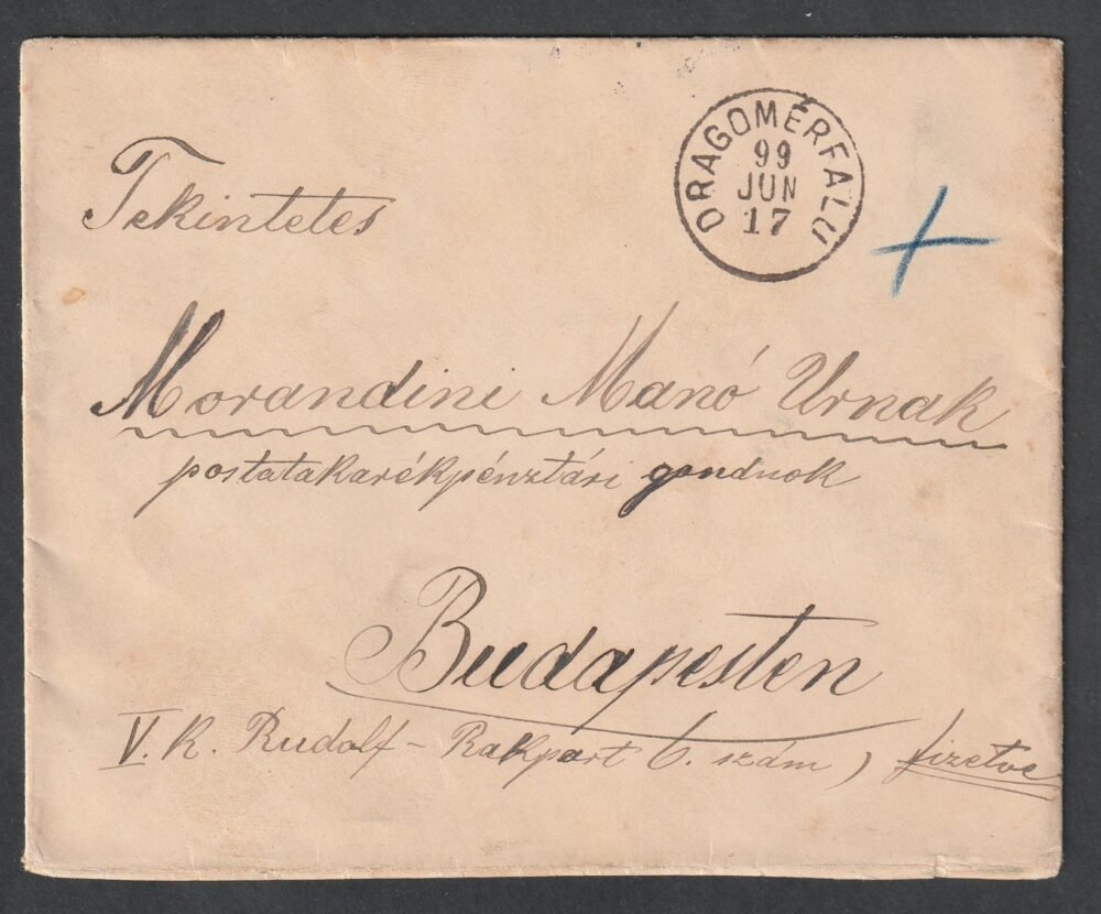 1899. DRAGOMÉRFALU, Budapestre feladott levél 2+3kr díjlerovás
