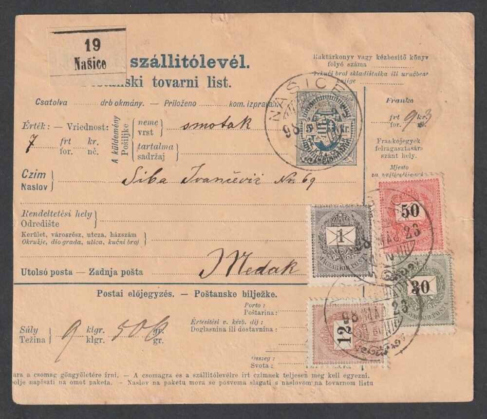 1898. NASIČE, Medakra feladott magyar-horvát nyelvű szállítólevél, 93kr díjtétellel - Image 3
