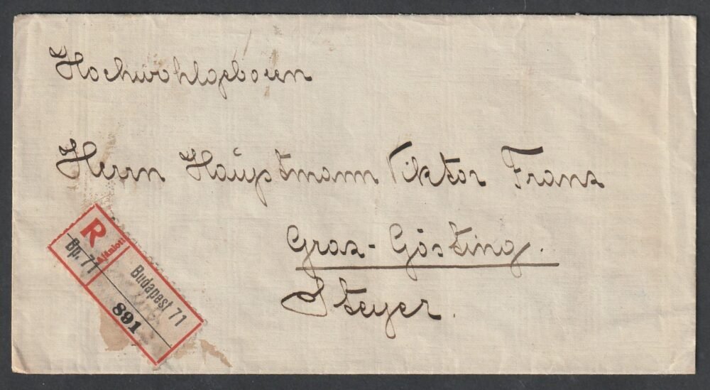 1919. Budapest, Gösting (Ausztria) -ba feladott ajánlott levél