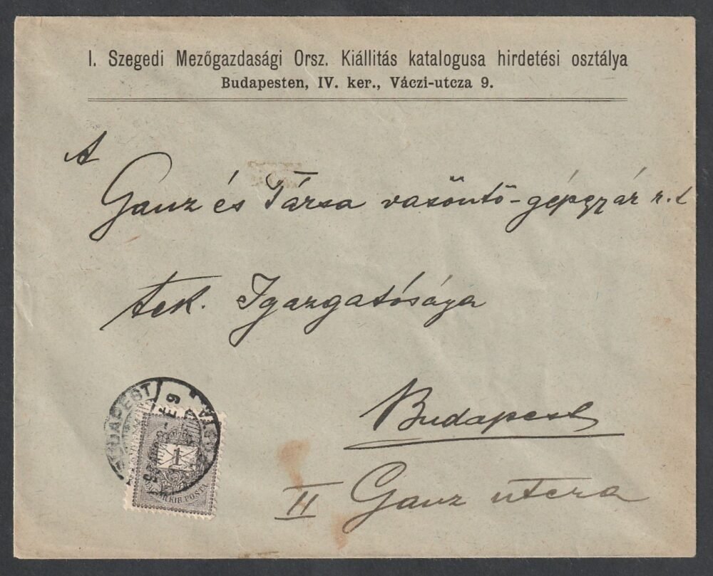 1893. Budapest, helyben feladott nyomtatvány boríték (10-ig 1kr)