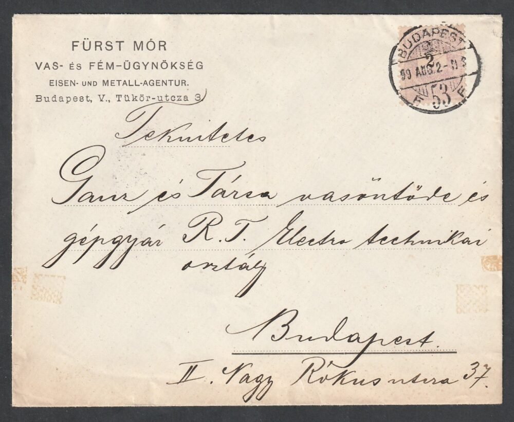 1899. Budapest, helyi nyomtatvány boríték (2kr)