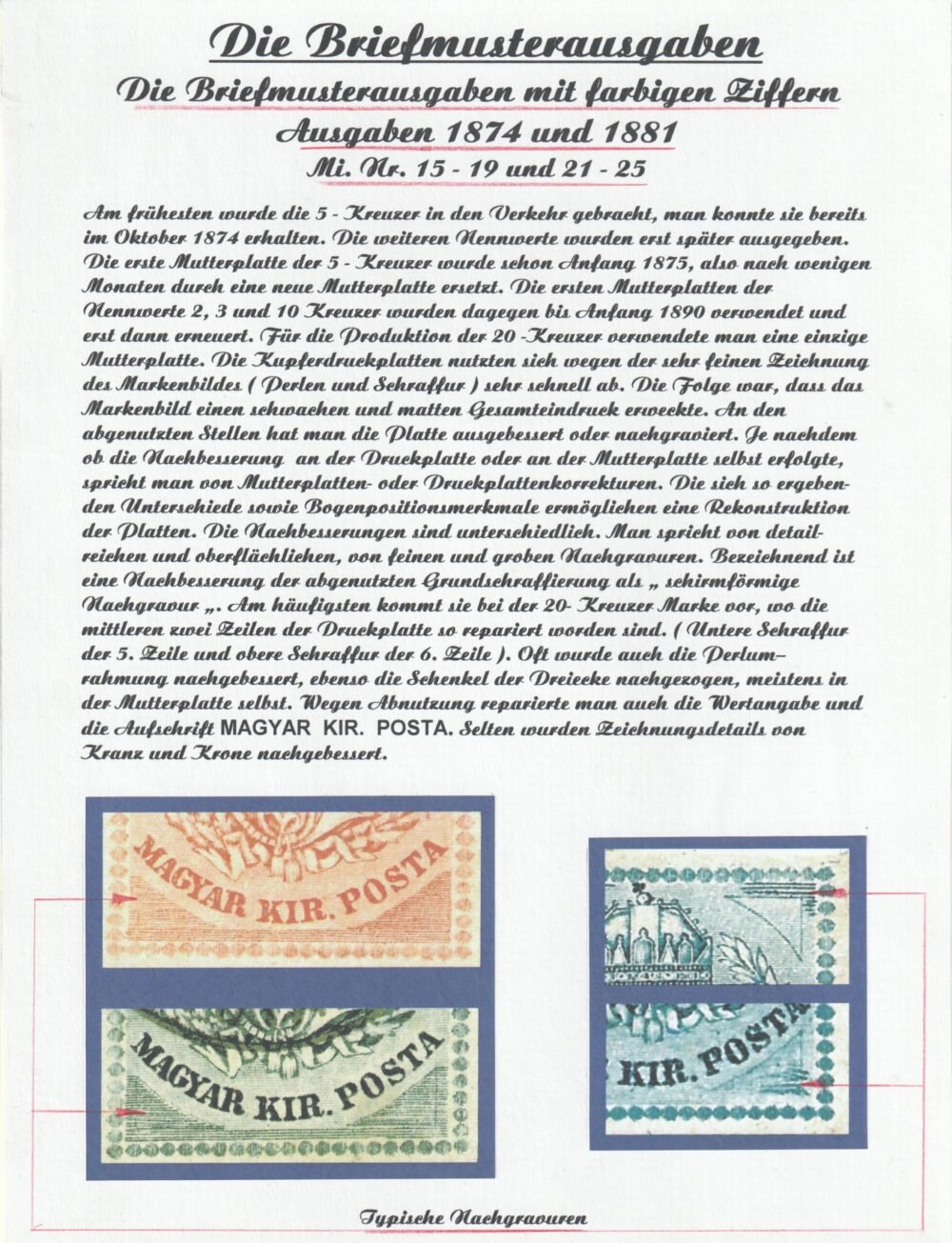 1874. Színesszámú krajcáros gyűtemény, lemezhibák, metszett javítások, egyéb érdekességek német nyelvű lapokon (tartalmas anyag) - Image 5