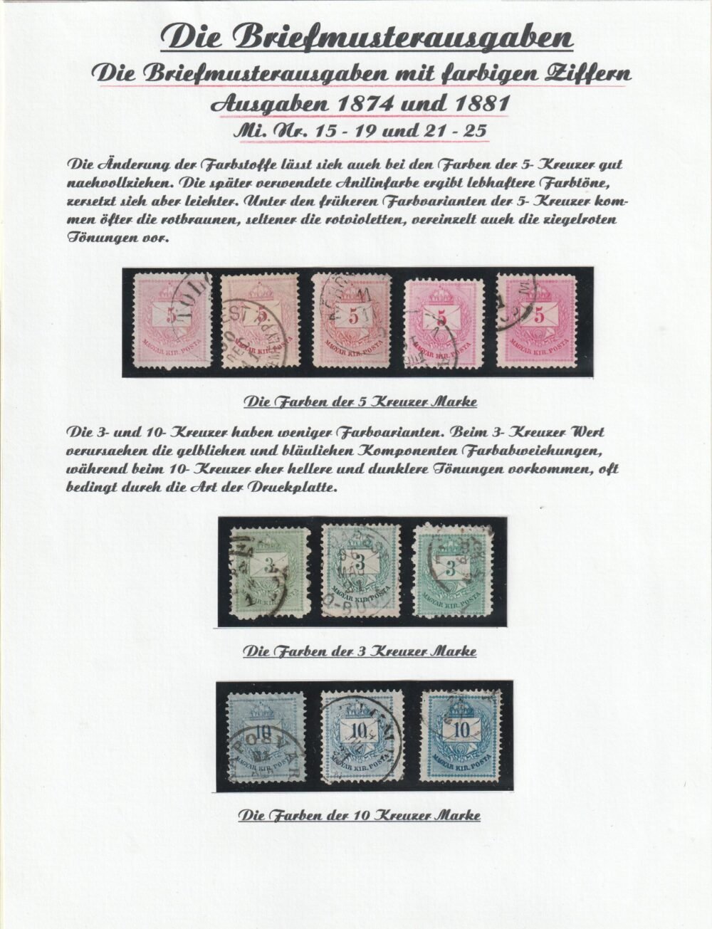1874. Színesszámú krajcáros gyűtemény, lemezhibák, metszett javítások, egyéb érdekességek német nyelvű lapokon (tartalmas anyag) - Image 16