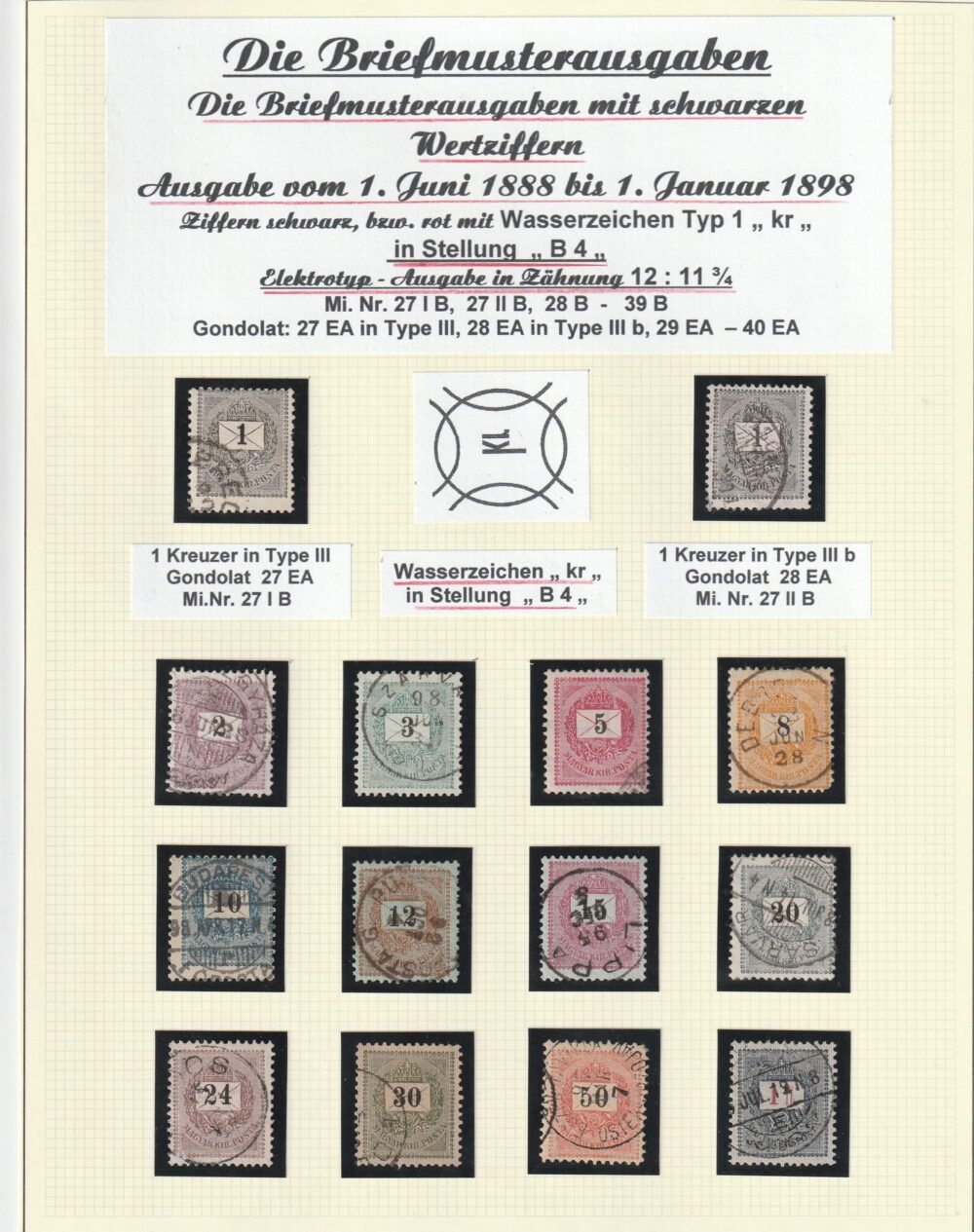 1888-1889. Feketeszámú sztereo és elektro típusokat feldolgozó gyűjtemény vízjel állásokkal sok egyéb érdkességgel, különleges lehetőség!!!