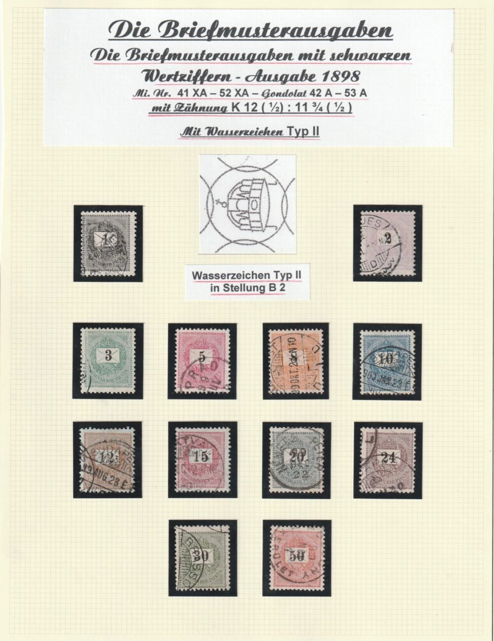 1898. Feketeszámú krajcáros vízjelállás gyűjtemény, rendkivül ritka darabokkal, csak 3 db bélyeg hiányzik! - Image 6
