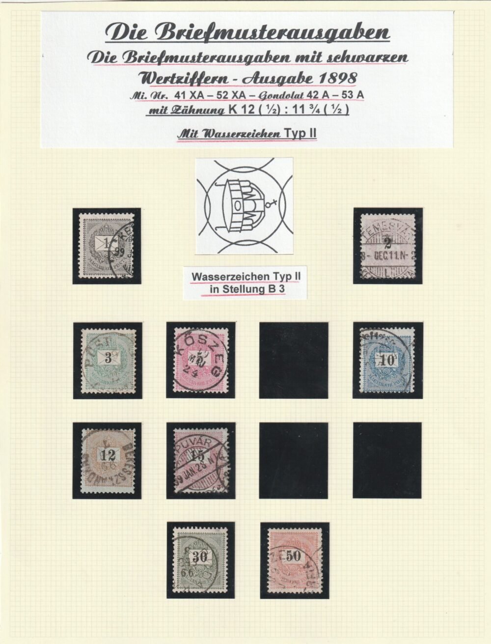 1898. Feketeszámú krajcáros vízjelállás gyűjtemény, rendkivül ritka darabokkal, csak 3 db bélyeg hiányzik! - Image 7
