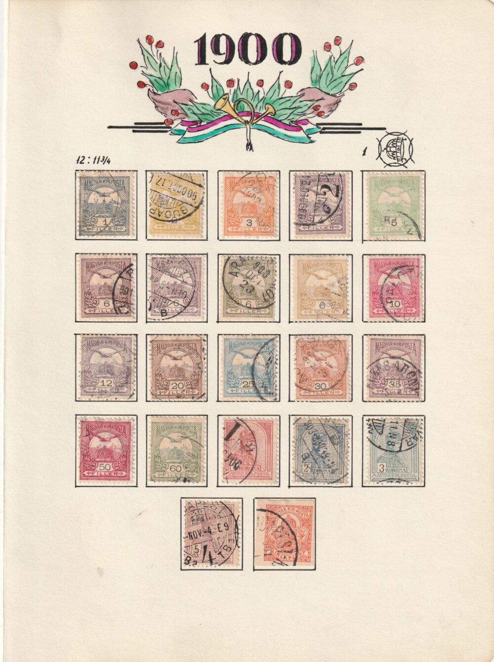 Turul vízjel állás gyűjtemény, 1900-1913. az összes kiadás kiállítói lapokon,