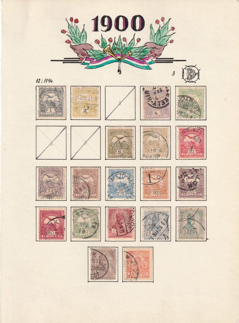 Turul vízjel állás gyűjtemény, 1900-1913. az összes kiadás kiállítói lapokon,