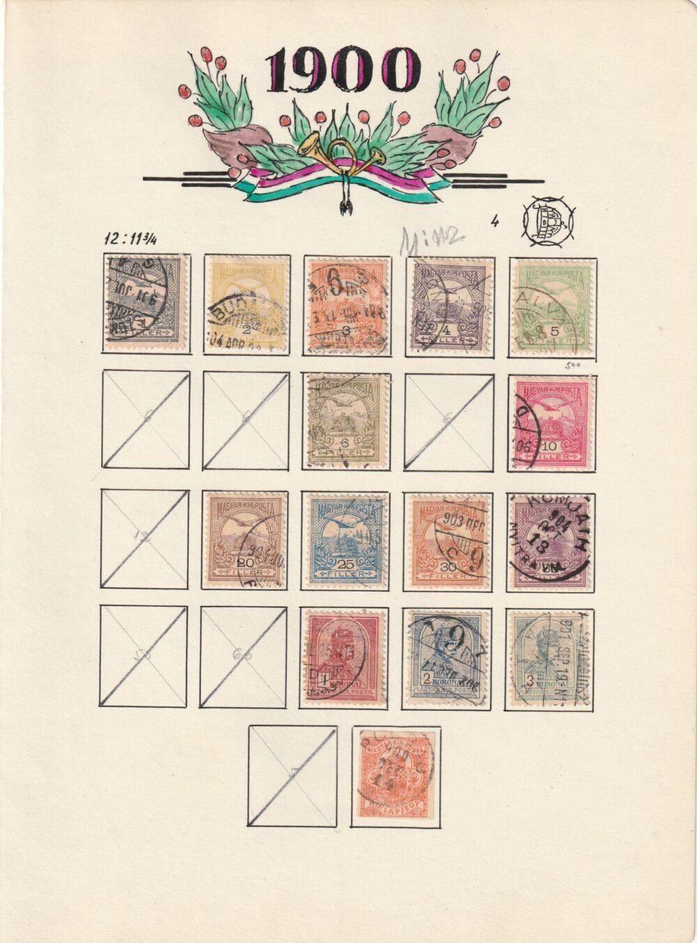 Turul vízjel állás gyűjtemény, 1900-1913. az összes kiadás kiállítói lapokon,