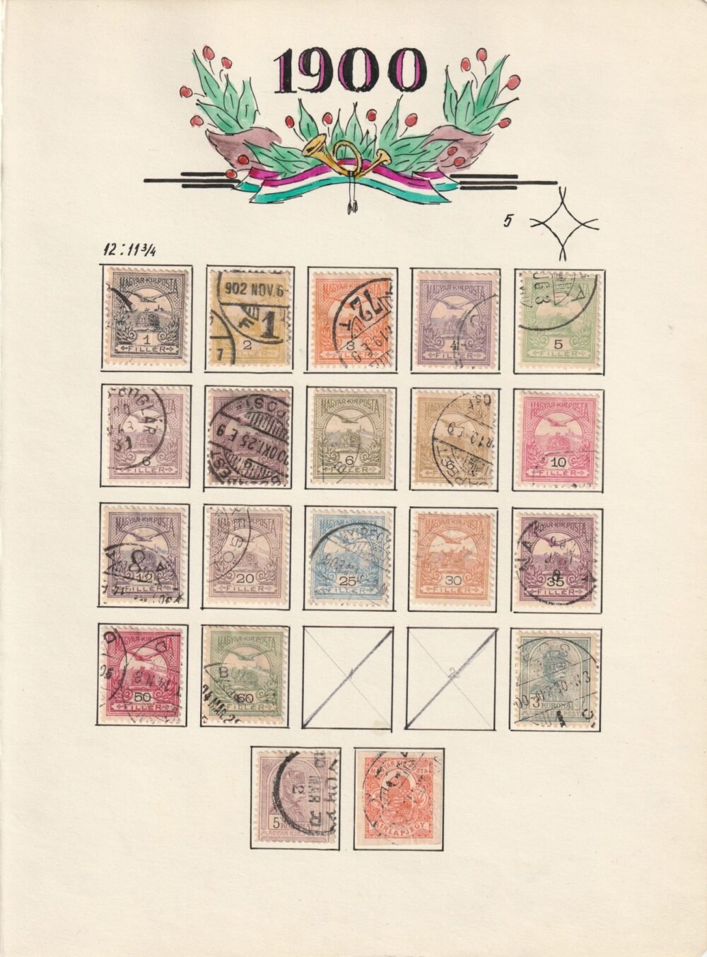 Turul vízjel állás gyűjtemény, 1900-1913. az összes kiadás kiállítói lapokon,