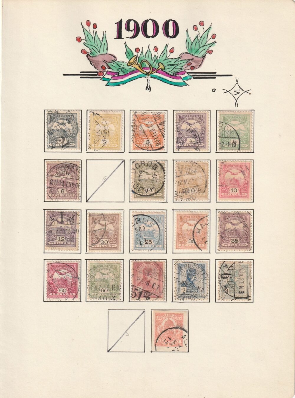 Turul vízjel állás gyűjtemény, 1900-1913. az összes kiadás kiállítói lapokon,