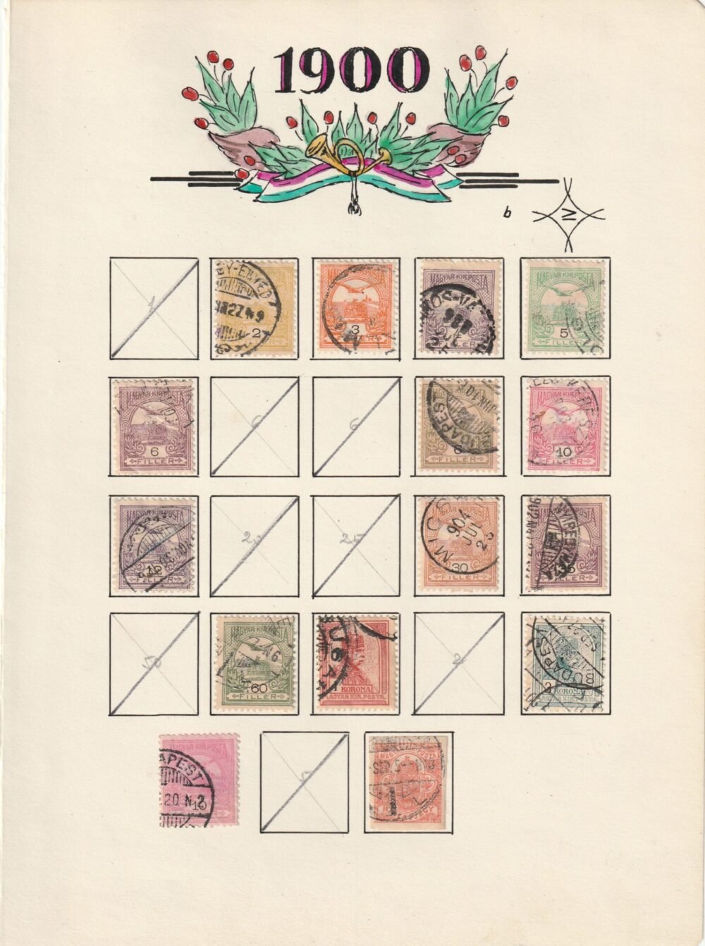 Turul vízjel állás gyűjtemény, 1900-1913. az összes kiadás kiállítói lapokon,