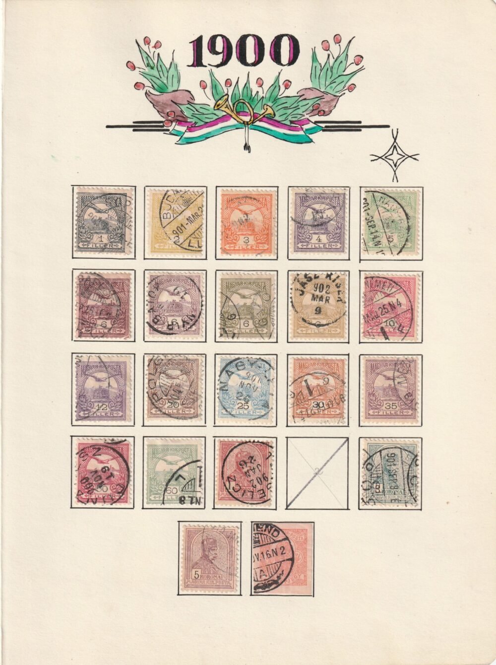 Turul vízjel állás gyűjtemény, 1900-1913. az összes kiadás kiállítói lapokon,