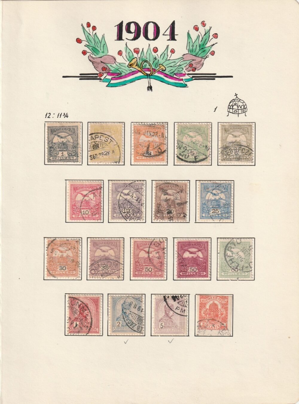 Turul vízjel állás gyűjtemény, 1900-1913. az összes kiadás kiállítói lapokon,