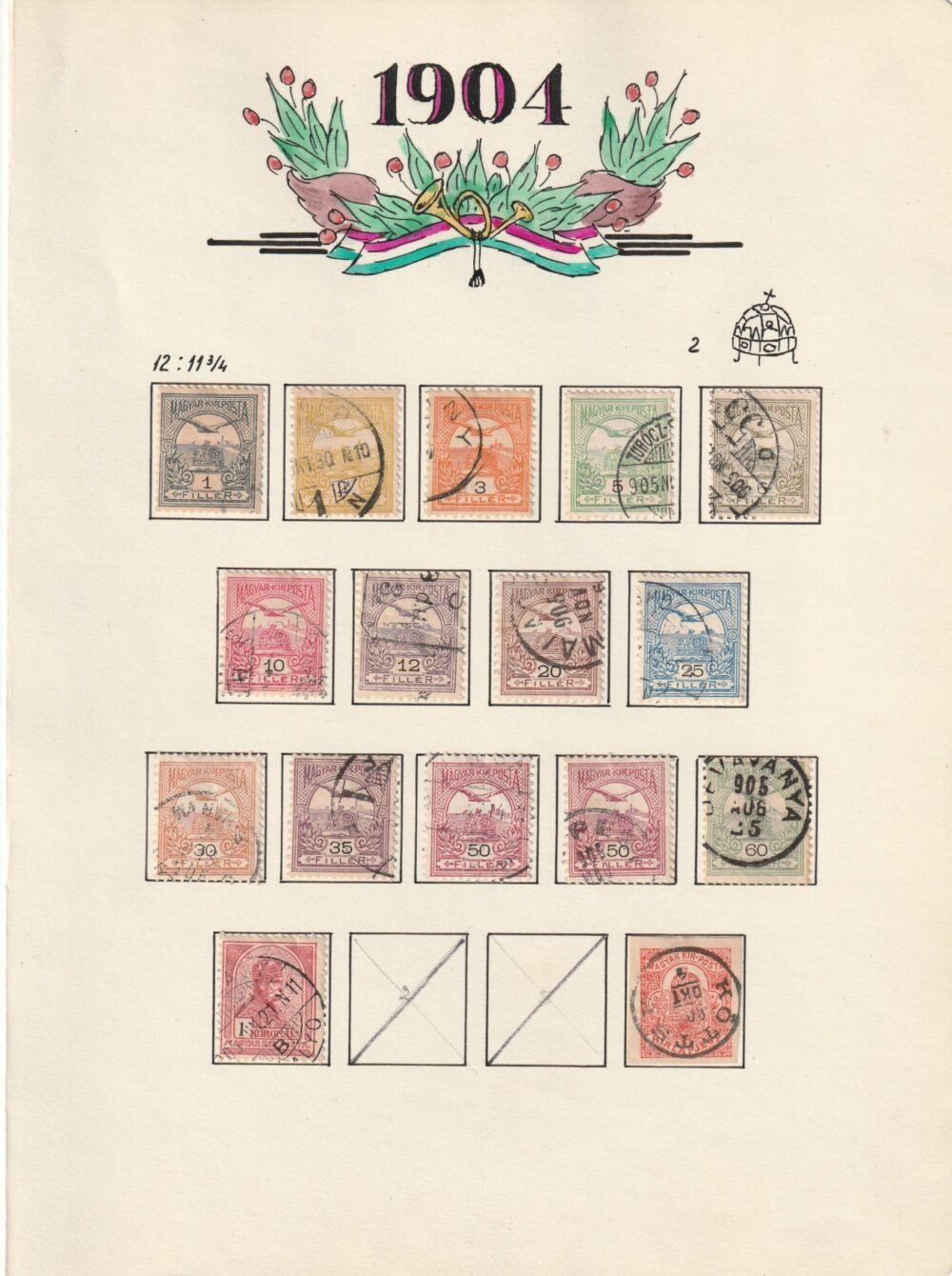 Turul vízjel állás gyűjtemény, 1900-1913. az összes kiadás kiállítói lapokon,