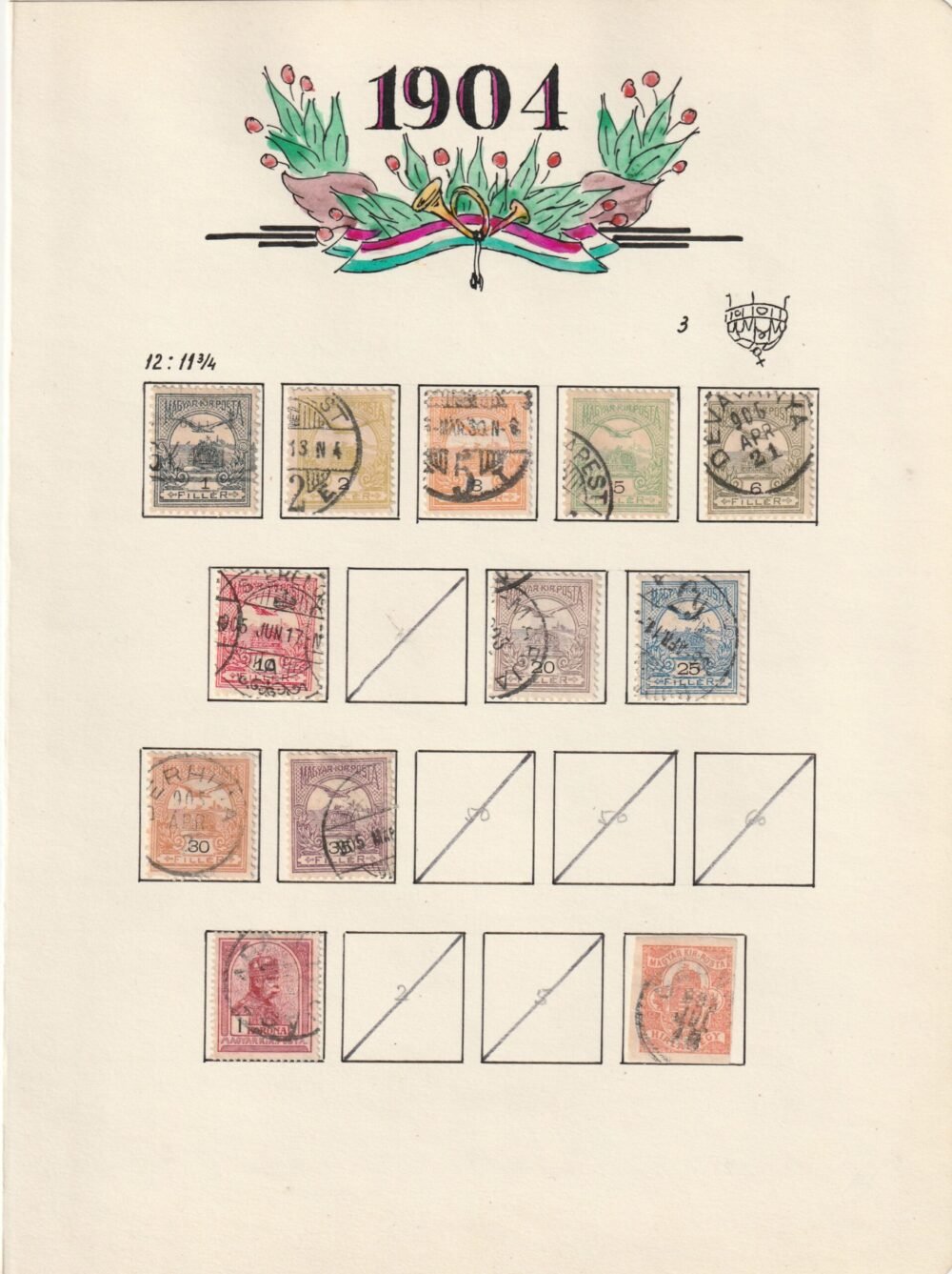 Turul vízjel állás gyűjtemény, 1900-1913. az összes kiadás kiállítói lapokon,