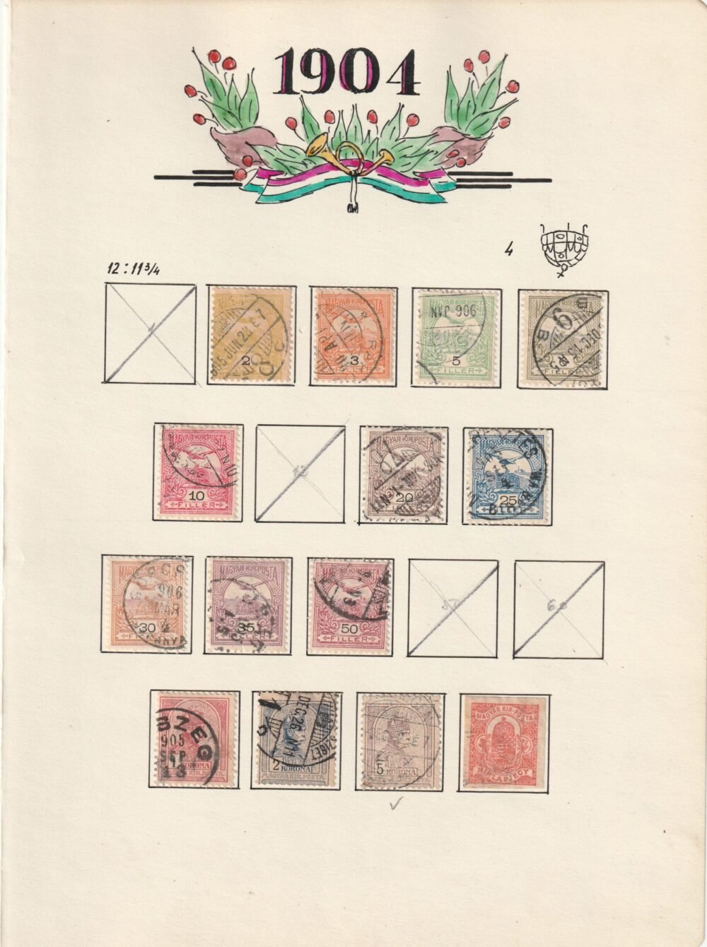 Turul vízjel állás gyűjtemény, 1900-1913. az összes kiadás kiállítói lapokon,