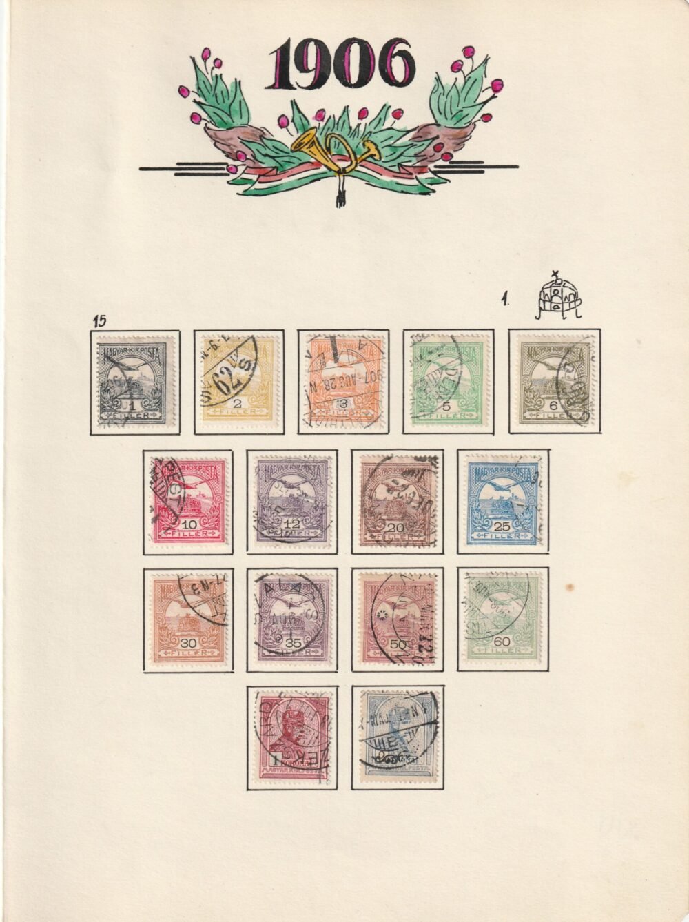 Turul vízjel állás gyűjtemény, 1900-1913. az összes kiadás kiállítói lapokon,